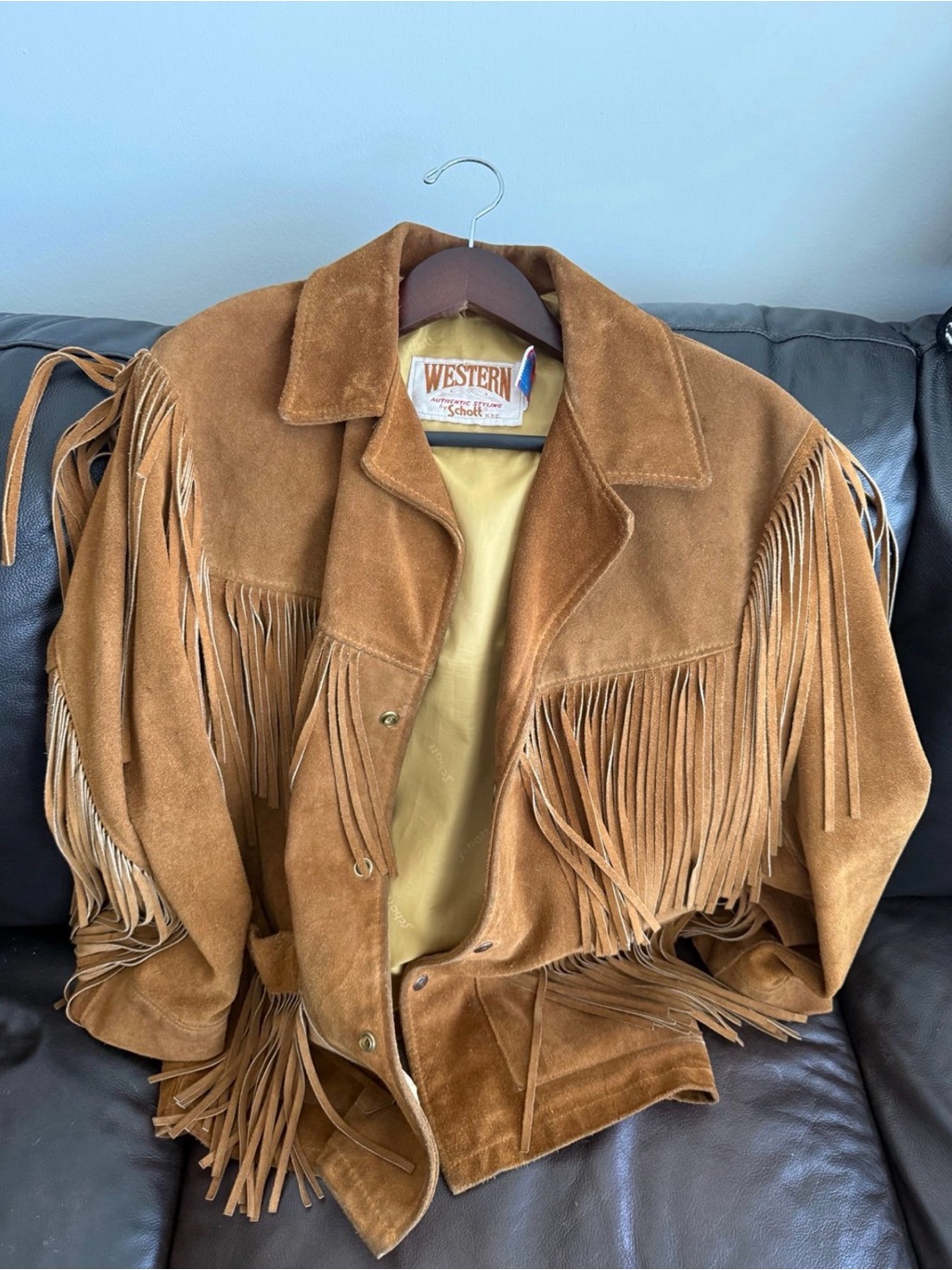 Schott Nyc Suede Fringe Jacket In Camel